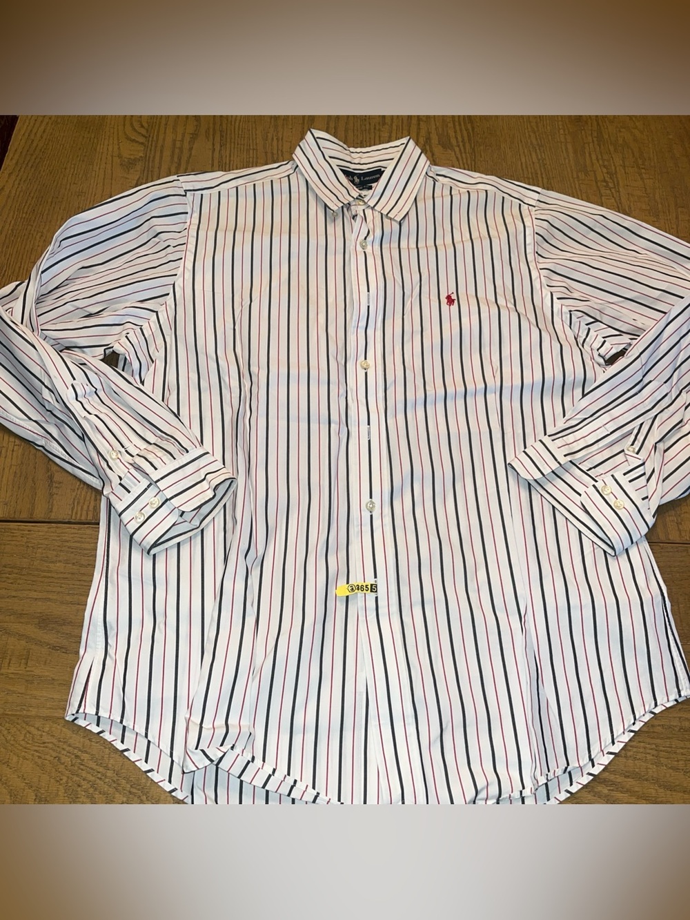Vintage Ralph Lauren Polo Shirt Mens 16.5 34/35  White W/ Blue & Red Stripes